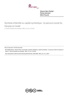 Symbole d identité ou capital symbolique : le parcours social du français en Israël - article ; n°2 ; vol.31, pg 315-329