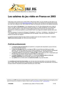 Etude JIRAF sur les salaires 2003 du jeu vidéo en France