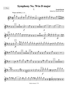Partition hautbois 1, Symphony Hob.I:70, D major, Symphony VII, Haydn, Joseph