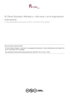 M. Perez Gonzalez, Retirada y « silla vacia » en la organisacion internacional - note biblio ; n°1 ; vol.29, pg 259-260