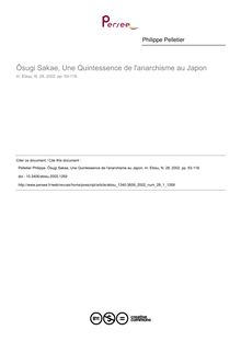 Ôsugi Sakae, Une Quintessence de l anarchisme au Japon - article ; n°1 ; vol.28, pg 93-118