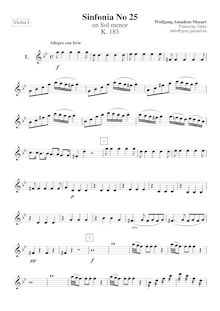 Partition violons I, Symphony No.25, G minor, Mozart, Wolfgang Amadeus par Wolfgang Amadeus Mozart