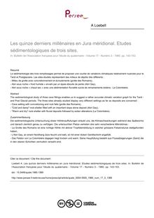 Les quinze derniers millénaires en Jura méridional. Etudes sédimentologiques de trois sites. - article ; n°3 ; vol.17, pg 143-153
