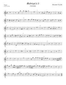 Partition ténor viole de gambe 2, octave aigu clef, Clorinda, Vecchi, Orazio