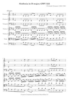 Partition complète, Sinfonia en D major, GWV 523, D major, Graupner, Christoph