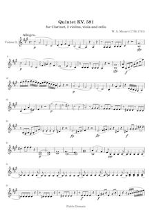 Partition violon 2 (avec useful page-turns), clarinette quintette