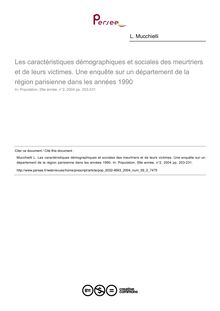 Les caractéristiques démographiques et sociales des meurtriers et de leurs victimes. Une enquête sur un département de la région parisienne dans les années 1990 - article ; n°2 ; vol.59, pg 203-231