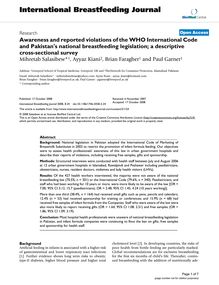 Awareness and reported violations of the WHO International Code and Pakistan s national breastfeeding legislation; a descriptive cross-sectional survey