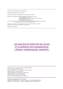 Insee Nord-Pas-de-Calais - Dossiers de Profils n° 86 : Les adultes du Nord-Pas-de-Calais et la maîtrise de fondamentaux (écrire, communiquer, compter)