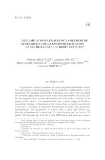 Les limitations légales de la recherche génétique et de la commercialisation de ses résultats : le droit français - article ; n°2 ; vol.58, pg 275-318