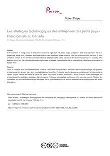 Les stratégies technologiques des entreprises des petits pays - l aérospatiale au Canada  - article ; n°1 ; vol.50, pg 1-14