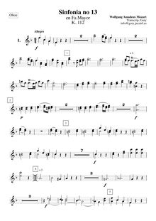 Partition hautbois 1/2, Symphony No.13, F major, Mozart, Wolfgang Amadeus