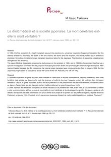 Le droit médical et la société japonaise. La mort cérébrale est-elle la mort véritable ? - article ; n°1 ; vol.48, pg 95-112