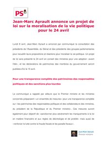 Jean-Marc Ayrault annonce un projet de loi sur la moralisation de la vie politique pour le 24 avril