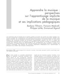 Apprendre la musique : perspectives sur l’apprentissage implicite de la musique et ses implications pédagogiques - article ; n°1 ; vol.152, pg 63-77