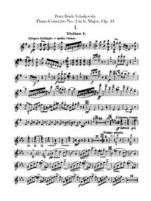 Partition violons I, Piano Concerto No.2, Op.44, G major, Tchaikovsky, Pyotr