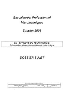 Préparation d une intervention microtechnique 2008 Bac Pro - Microtechniques