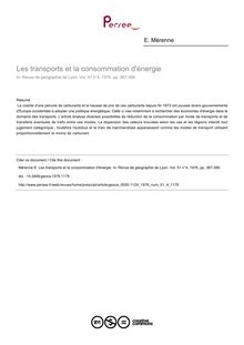 Les transports et la consommation d énergie - article ; n°4 ; vol.51, pg 387-399
