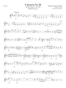 Partition violon I, corde quatuor No.20, Hoffmeister Quartet, D major