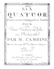 Partition violoncelle, 6 corde quatuors, airs connus dialogués et variés