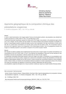 Approche géographique de la composition chimique des précipitations vosgiennes  - article ; n°572 ; vol.102, pg 366-385