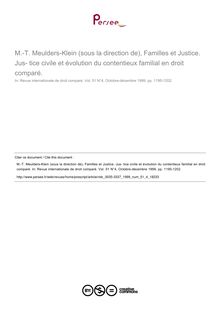 M.-T. Meulders-Klein (sous la direction de), Familles et Justice. Jus­ tice civile et évolution du contentieux familial en droit comparé. - note biblio ; n°4 ; vol.51, pg 1195-1202