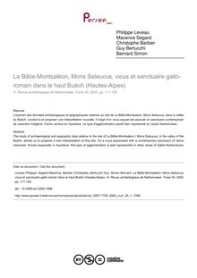 La Bâtie-Montsaléon, Mons Seleucus, vicus et sanctuaire gallo-romain dans le haut Buëch (Hautes-Alpes) - article ; n°1 ; vol.35, pg 111-128