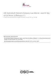 CM. Schmitthoff, Palmer s Company Law, 22e éd., avec M. Kay et G.K Morse, et Release n° 1 - note biblio ; n°2 ; vol.29, pg 457-458