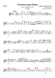 Partition flûte, Piano Concerto No.23, A major, Mozart, Wolfgang Amadeus