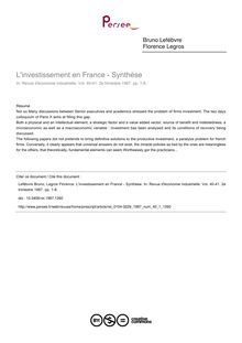 L investissement en France - Synthèse - article ; n°1 ; vol.40, pg 1-8