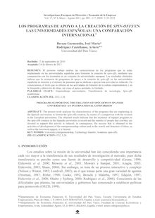 LOS PROGRAMAS DE APOYO A LA CREACIÓN DE SPIN-OFFS EN LAS UNIVERSIDADES ESPAÑOLAS: UNA COMPARACIÓN INTERNACIONAL (PROGRAMS SUPPORTING THE CREATION OF SPIN-OFFS IN SPANISH UNIVERSITIES: AN INTERNATIONAL COMPARISON)