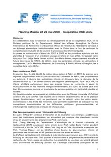 Planning Mission 22-26 mai 2008  Coopération IRCC-Chine