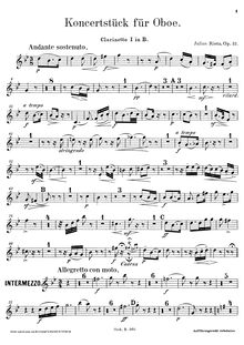 Partition clarinette 1, 2 (en B♭), Konzertstück für hautbois, Rietz, Julius