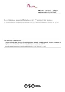 Les réseaux associatifs italiens en France et les jeunes - article ; n°2 ; vol.1, pg 143-160