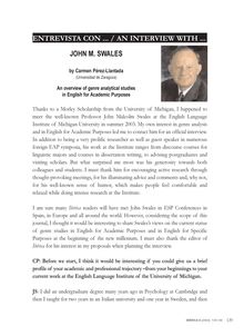 Entrevista con... / An interview with John M. Swales : An overview of genre analytical studies in English for Academic Purposes