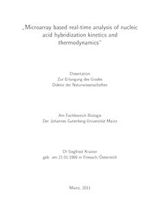 Microarray based real-time analysis of nucleic acid hybridization kinetics and thermodynamics [Elektronische Ressource] / Siegfried Krainer