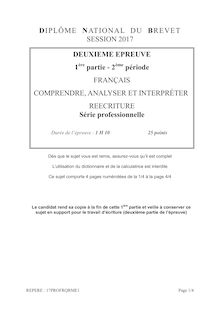 Brevet 2017 le sujet de Français Corpus Texte (série Pro)