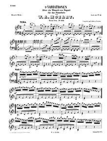 Partition complète, 9 Variations on a Minuet by Duport, Variazionen über einen Menuett vom Duport ; Duport Variationen ; Duport Variations par Wolfgang Amadeus Mozart