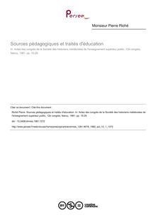 Sources pédagogiques et traités d éducation - article ; n°1 ; vol.12, pg 15-29