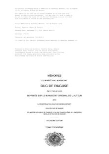 Mémoires du maréchal Marmont, duc de Raguse (3/9) par Marmont