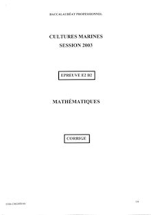 Corrige BACPRO CULTURES MARINES Mathematiques 2003