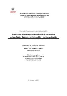 Evaluación de competencias adquiridas con nuevas metodologías docentes en Educación y en Comunicación
