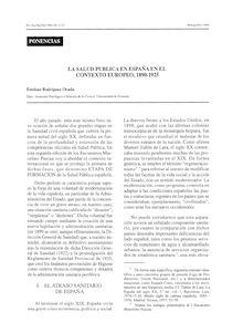 LA SALUD PUBLICA EN ESPAÑA EN EL CONTEXTO EUROPEO, 1890-1925 (Public Health in Spain in the European Context 1890-1925)