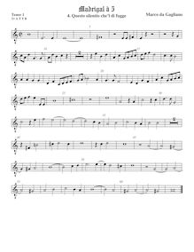 Partition ténor viole de gambe 2, octave aigu clef, Madrigali a cinque voci, Libro 1