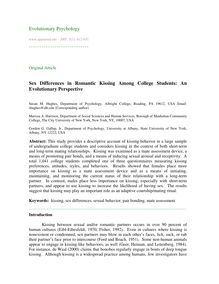 Sex differences in romantic kissing among college students: An evolutionary perspective