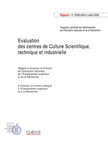 Evaluation des centres de culture scientifique, technique et industrielle