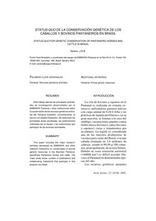 STATUS-QUO DE LA CONSERVACIÓN GENÉTICA DE LOS CABALLOS Y BOVINOS PANTANEIROS EN BRASIL(STATUS-QUO FOR GENETIC CONSERVATION OF PANTANEIRO HORSES AND CATTLE IN BRAZIL)