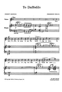 Partition , To Daffodils, Four Old anglais Lyrics, Delius, Frederick