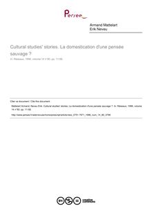 Cultural studies  stories. La domestication d une pensée sauvage ? - article ; n°80 ; vol.14, pg 11-58