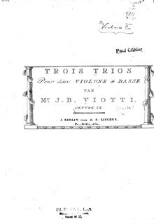 Partition violon 2, 3 corde Trios, WIII 16-18 (Op.18), Viotti, Giovanni Battista par Giovanni Battista Viotti